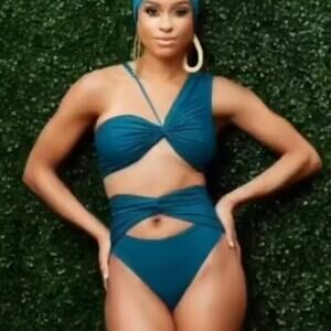NWT Keva J The Sumptuous Asymmetrical Bikini Teal Top & High Rise Bottom Size XL